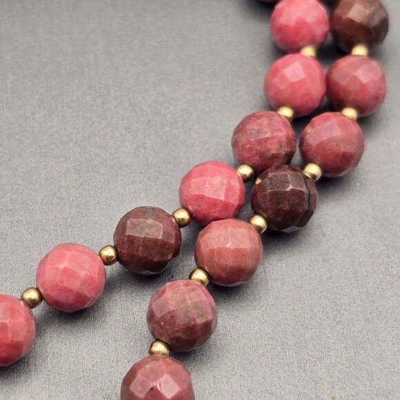 VTG Faceted Rhodonite 8mm Beaded Necklace 16" GF 14K Spring Clasp & Spacers - Picture 3 of 9